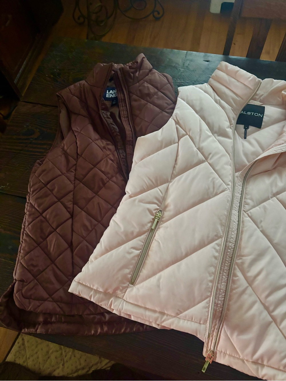 Halston Heritage Womens Quilted Light Pink Puffer Vest and Burgundy Lands End
